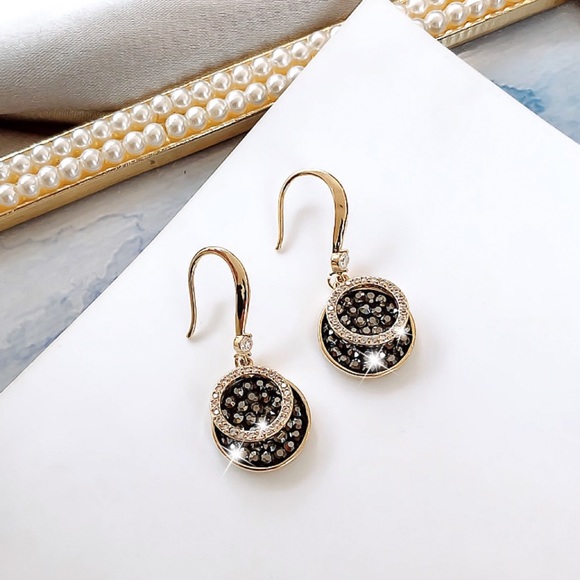 2/$20! Gold & Black Pave Circle Drop Earrings - Picture 6 of 8